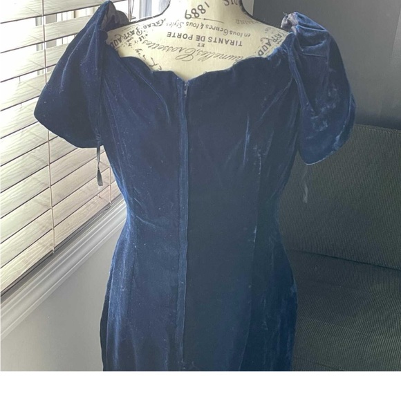 Williams Dark Blue Lined Velvet Maxi Dress with Slit Plunging Scallop Neckline S - Picture 17 of 17